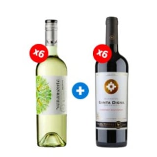 Pack 6 Botellas Veramonte Reserva Sauvignon Blanc +  6 Botellas Miguel Torres Digna Gran Reserva Cabernet Sauvignon ($3.990 c/u)