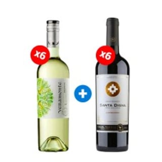 Pack 6 Botellas Veramonte Reserva Sauvignon Blanc +  6 Botellas Miguel Torres Digna Gran Reserva Carmenere ($3.990 c/u)