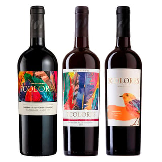 PACK 7 COLORES N°6: 1x Vino 7 Colores Gran Reserva Cabernet Sauvignon-Muscat 750cc + 1x Vino 7 Colores Reserva Cabernet Sauvignon Pais 750cc + 1x Vino 7 Colores Carmenere 750cc