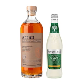 PACK ARRAN FEVER TREE: 1x Whisky Arran Single Malt 10 Años 700cc 46º alc. + 1x Bebida Premium Fever Tree Ginger Beer Refreshingly Light 500cc