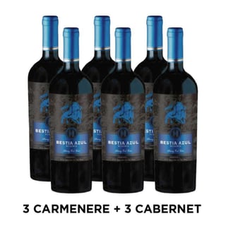 PACK BESTIA AZUL: 3x Vino Bestia Azul Carmenere 750cc + 3x Vino Bestia Azul Cabernet Sauvignon 750cc
