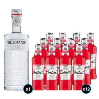 PACK BOTANIST + BRITVIC CRANBERRY: 1x Gin The Botanist (31 BOTANICOS - 22 ENDEMICOS DE ISLAY) 700cc 46º alc. + 12x Britvic Cranberry Juice 200cc