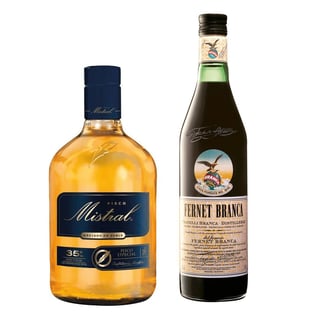 Pack Branca + Mistral (750cc): 1x Licor Fernet Branca 750cc 39° Alc. + 1x Pisco Mistral Especial 750cc 35º alc.