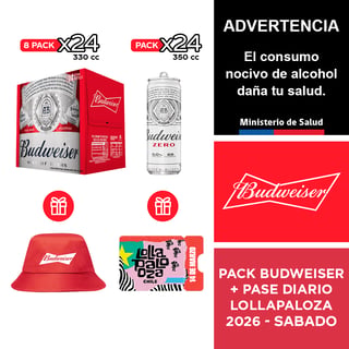 Pack Budweiser + Pase Diario Lollapalooza 2026 - Sábado
