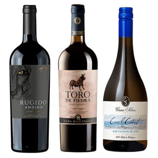 Pack Capas: Rugido Andino Carmenere + Toro de Piedra Cabernet Sauvignon + Cool Coast Sauvignon Blanc 750cc