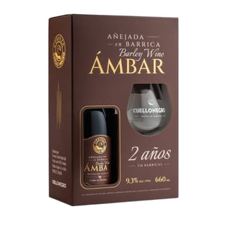 Pack Cerveza Cuello Negro Ámbar 2 Años Añejada en Barrica 9,3˚ 660cc + Copa