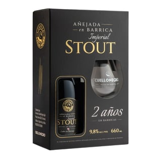 Pack Cerveza Cuello Negro Stout Añejada en Barrica 9,8˚ 660cc + Copa