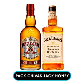 PACK CHIVAS JACK HONEY: Whisky Chivas Regal 12 Años 750cc + Whiskey Jack Daniels Honey 750cc