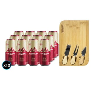 PACK CUSQUEÑA: 12X Cerveza Cusqueña Roja Lata 473cc +1x Tabla Picoteo Cusqueña