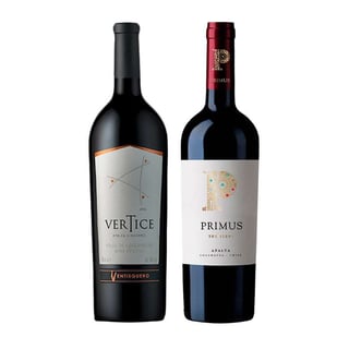 PACK DUO PRIMUS VERTICE:  Vino Primus The Blend Orgánico 750cc + Vino Ventisquero Vértice 750cc