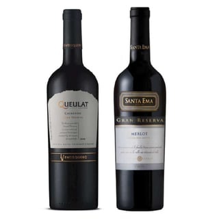 PACK DUO QUEULAT SANTA EMA: Vino Ventisquero Queulat Gran Reserva Carmenere 750cc + Vino Santa Ema Gran Reserva Merlot 750cc