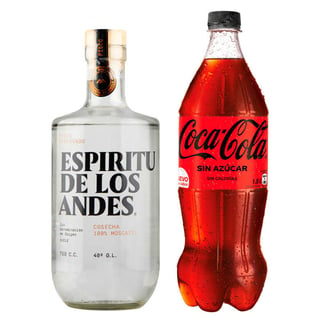 "PACK EDLA N°3: 1x Pisco Espíritu de los Andes 750cc + 1x Bebida Coca Cola Sin Azúcar 1