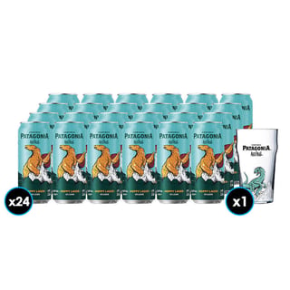 PACK FAN HOPPY: 24x Cervezas Patagonia Hoppy Lager 470cc 6° alc. + 1x Vaso Patagonia Lotus