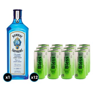 Pack Gin Bombay Sapphire 750cc 40º alc. + 12x Agua Bless Pepino y Jengibre con Gas 310cc