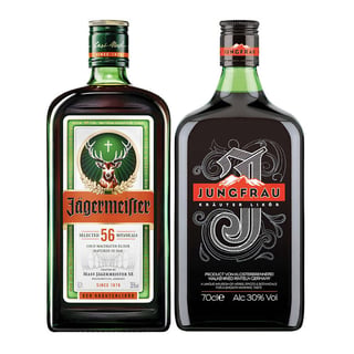 PACK JAGER + JUNGFRAU: Licor Jagermeister 700cc 35º alc. + Licor Jungfrau 700cc 30º alc.
