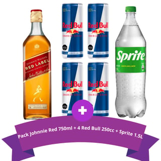 Pack Johnnie Red 750ml + 4 Red Bull 250cc + Sprite 1.5L