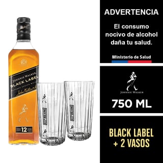 Pack Johnnie Walker Black Label 750 Ml. + 2 Vasos