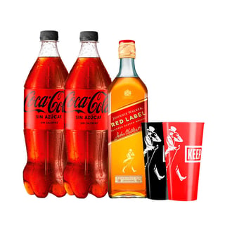 "PACK JW PROMO N°1: Whisky Johnnie Walker Red Label 750cc 40º alc. + 2x Bebida Coca Cola Sin Azúcar 1