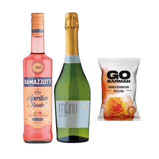 Pack Licor Ramazzotti Rosato 700cc + Espumante Milano 750cc + Deshidratado Go Barman 32g