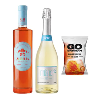 Pack Licor Sin Alcohol Aurelia Italiano 750cc + Espumante Milano Zero 750cc + Deshidratado Go Barman 32g