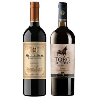 Pack Medalla Real y Toro de Piedra: 1xVino Medalla Real Gran Reserva Carmenere 750cc + 1x Vino Toro de Piedra Gran Reserva Carmenere 750cc