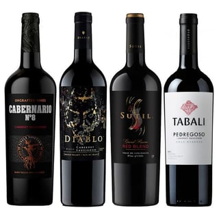 PACK MIX BLEND N°3: 1x Vino Cabernario Black Blend 750cc + 1x Vino Diablo Black Cabernet Sauvignon 750cc + 1x Vino Sutil Gran Reserva Red Blend 750cc + 1x Vino Tabali Pedregoso Gran Reserva Cabernet Sauvignon 750cc