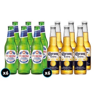 PACK PERONI - CORONA: 6x Cerveza Peroni Nastro Azzurro Botella 330cc + 6x Cerveza Corona Extra en Botellas 330cc