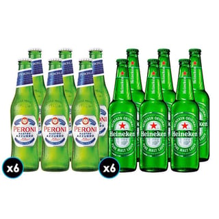PACK PERONI - HEINEKEN: 6x Cerveza Peroni Nastro Azzurro Botella 330cc + 6x Cerveza Heineken en Botella 330cc