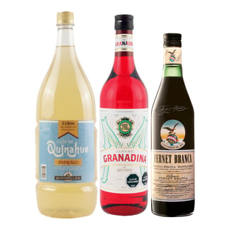 Pack Pipeño Quinahue 2lts + Granadina Mitjans 900cc + Fernet Branca 750cc