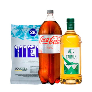 Pack Pisco Alto Del Carmen 35° 1lt + Coca Cola Light 3lt + Hielo 2kg