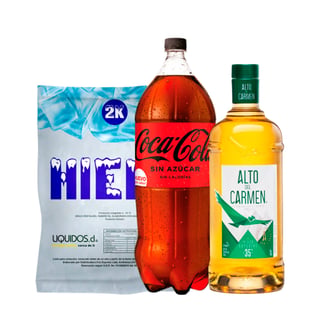 Pack Pisco Alto Del Carmen 35° 1lt + Coca Cola Zero 3lt + Hielo 2kg