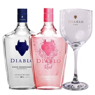 Pack Pisco Diablo Rose y Transparente 700cc + Copa