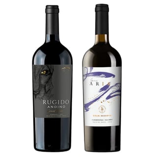 Pack Primera copa: Vino Rugido Andino Carmenere + Vino Gran Aria Carmenere-Malbec 750cc