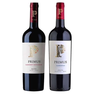 PACK PRIMUS N°1: 1x Vino Primus Cabernet Sauvignon Orgánico 750cc + 1x Vino Primus Carmenere Orgánico 750cc