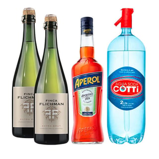 PACK SPRITZ PERFECTO (APEROL - FINCA FLICHMAN): 1x Licor Aperitivo Aperol 750cc + 2x Espumante Finca Flichman Extra Brut 750cc + 1x Agua Soda Cotti 2 Litros