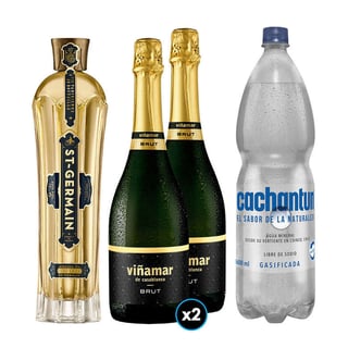 PACK SPRITZ PERFECTO N°16 1x Saint Germain Licor de Flores de Sauco 750cc + 2x Espumante Viñamar Charmat Brut 750cc + 1x Agua Mineral Cachantun Con Gas 1.6 Litros