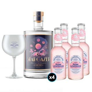 PACK STARGAZER® - FENTIMANS (Rose Lemonade): 1x Stargazer® Gin 700cc 42º alc. + 4x Bebida Premium Fentimans Rose Lemonade 200cc + 1x Copa Gin Stargazer