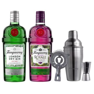 PACK TANQUERAY: 1X Gin Tanqueray Royale 700cc + 1x Gin Tanqueray 700cc 43.1ºalc. + 1X Coctelera Tanqueray
