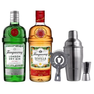 PACK TANQUERAY: 1x Gin Tanqueray Sevilla 700cc + 1x Gin Tanqueray 700cc 43.1ºalc. + 1x Coctelera Tanqueray
