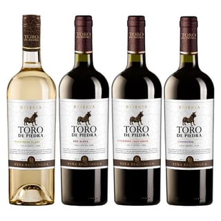 PACK TORO DE PIEDRA RESERVA: 1X Vino Toro de Piedra Reserva Sauvignon Blanc 750cc + 1X Vino Toro de Piedra Reserva Red Blend 750cc + 1X Vino Toro de Piedra Reserva Cabernet Sauvignon 750cc + 1X Vino Toro de Piedra Reserva Carmenere 750cc