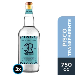 Pack Tres Erres 40° N°5: 3x Pisco Tres Erres Transparente 750cc 40º alc.