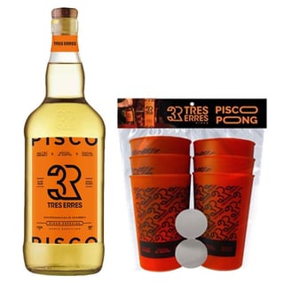 PACK TRES ERRES + KIT PISCO PONG: 1x Pisco Tres Erres 1 Litro 35° alc. + 1x Kit Pisco Pong