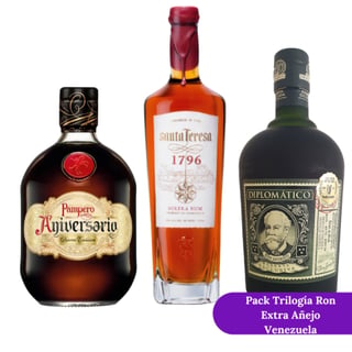 Pack Trilogía Ron Extra Añejo Venezuela - Pampero + Santa Teresa + Diplómático - 750ml