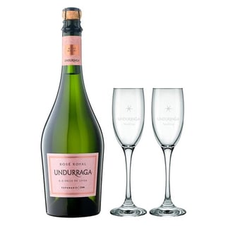 PACK UNDURRAGA ROYAL ROSÉ + COPAS: 1x Espumante Undurraga Royal Rosé 750cc + 2x Copas Undurraga 