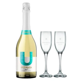 PACK UNDURRAGA U BRUT + COPAS: 1x Espumante Undurraga U Brut 750cc 12°alc + 2x Copas Undurraga 