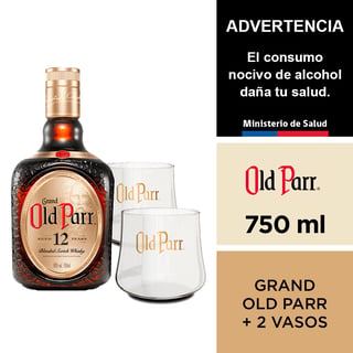 Pack Whisky Grand Old Parr 750 Ml. + 2 Vasos.