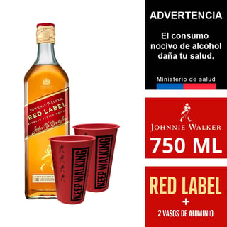 Pack Whisky Johnnie Walker red 750 cc + 2 vasos aluminio