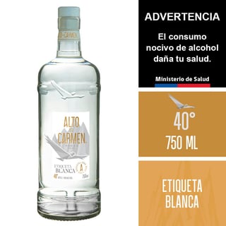 Pisco Alto del Carmen etiqueta blanca botella 750 cc