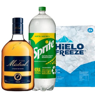 Pisco Mistral 35� 1lt + Sprite 3lt + Hielo 2kg