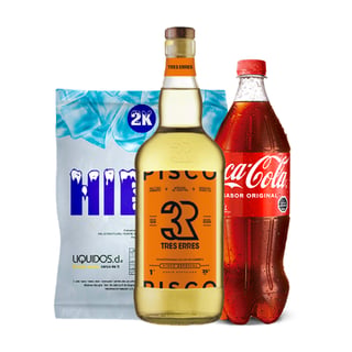 Pisco Tres Erres 1l 35� + Coca Cola 1.5l + Hielo Liquidos 2kg